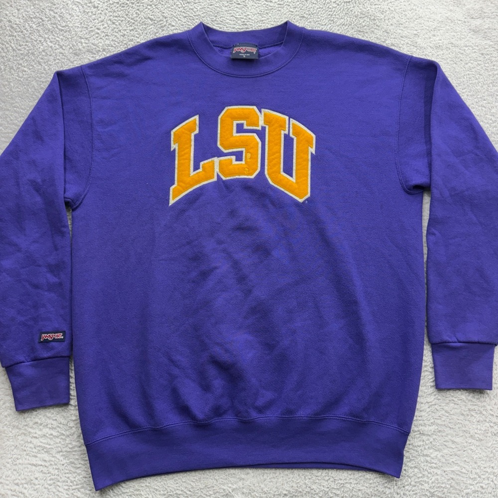 Vintage JanSport LSU Tigers Crewneck Sweatshirt Purple Mens Large Made in USA